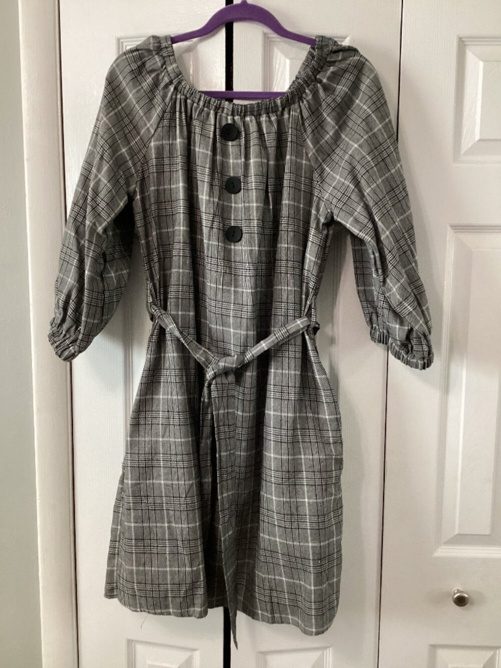 Gray and Black Plaid Dress